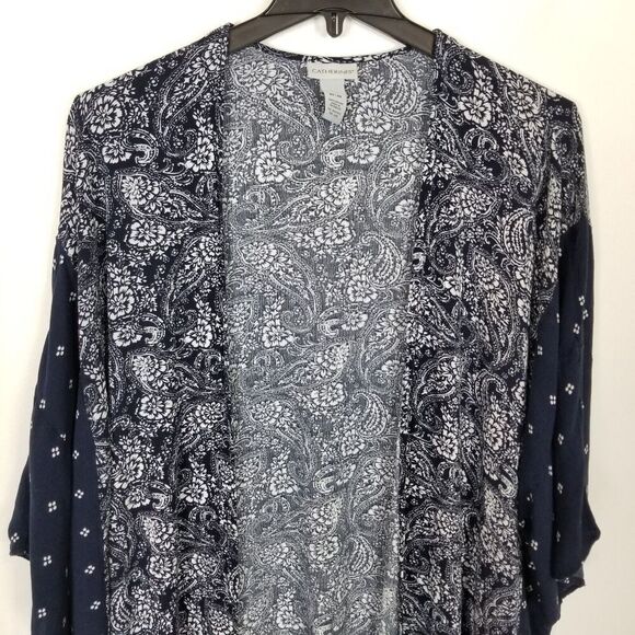 Catherines Women Plus Printed Kimono Top Sz 2X/3X Blue Floral Boho Lightweight - Picture 2 of 5